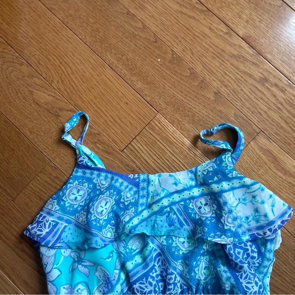 Childrens Place girls 14 dress maxi Floral Blue and Green summer worn once